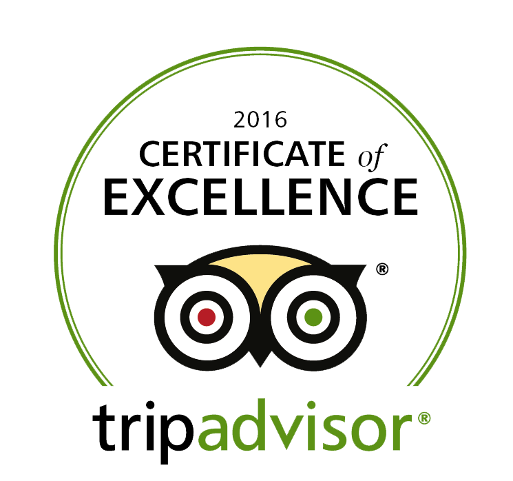 Trip Advisor's 2016 Certificate of Excellence for Superior Service